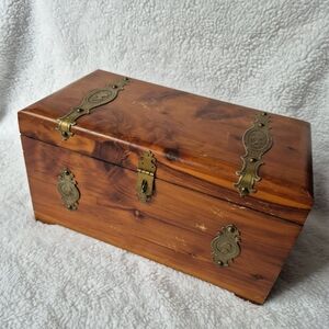Antique Cider Wooden Chest with Brass Accents Treasure Jewelry Box